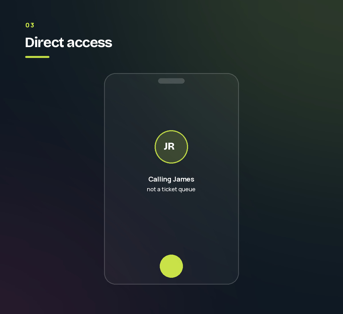 A phone mid-call to a named person rather than a ticket queue. Step 3 of the four things Stamford Creative will not budge on.