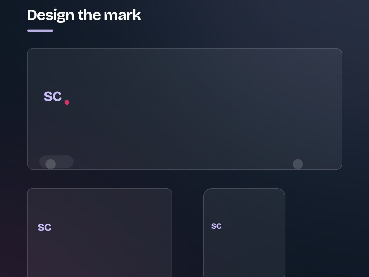 A wordmark shown where it will actually be used — on a van, a sign and a phone screen. Step 2 of the branding process.