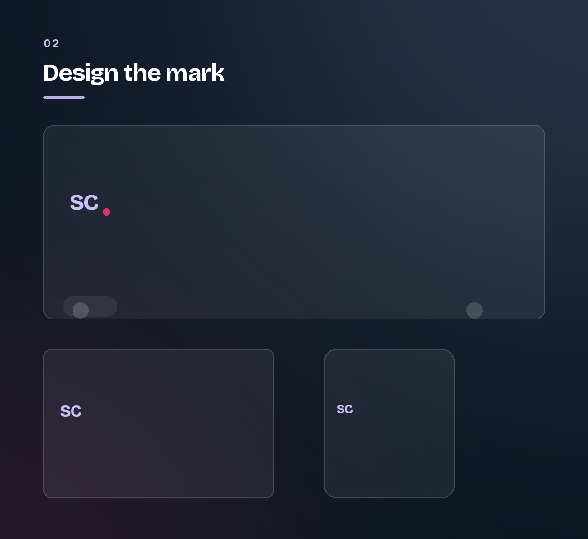 A wordmark shown where it will actually be used — on a van, a sign and a phone screen. Step 2 of the branding process.