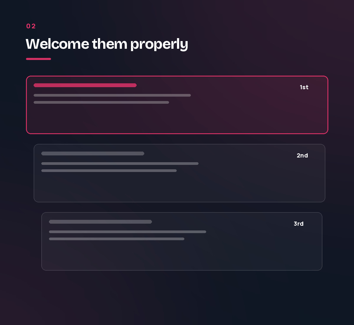 The first three emails after someone joins, the first one highlighted. Step 2 of the email marketing process.