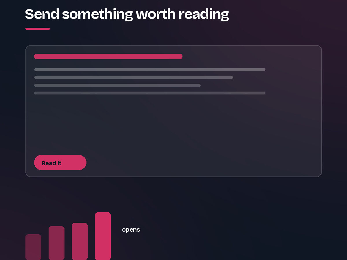 An email layout above a bar chart of open rates climbing. Step 4 of the email marketing process.