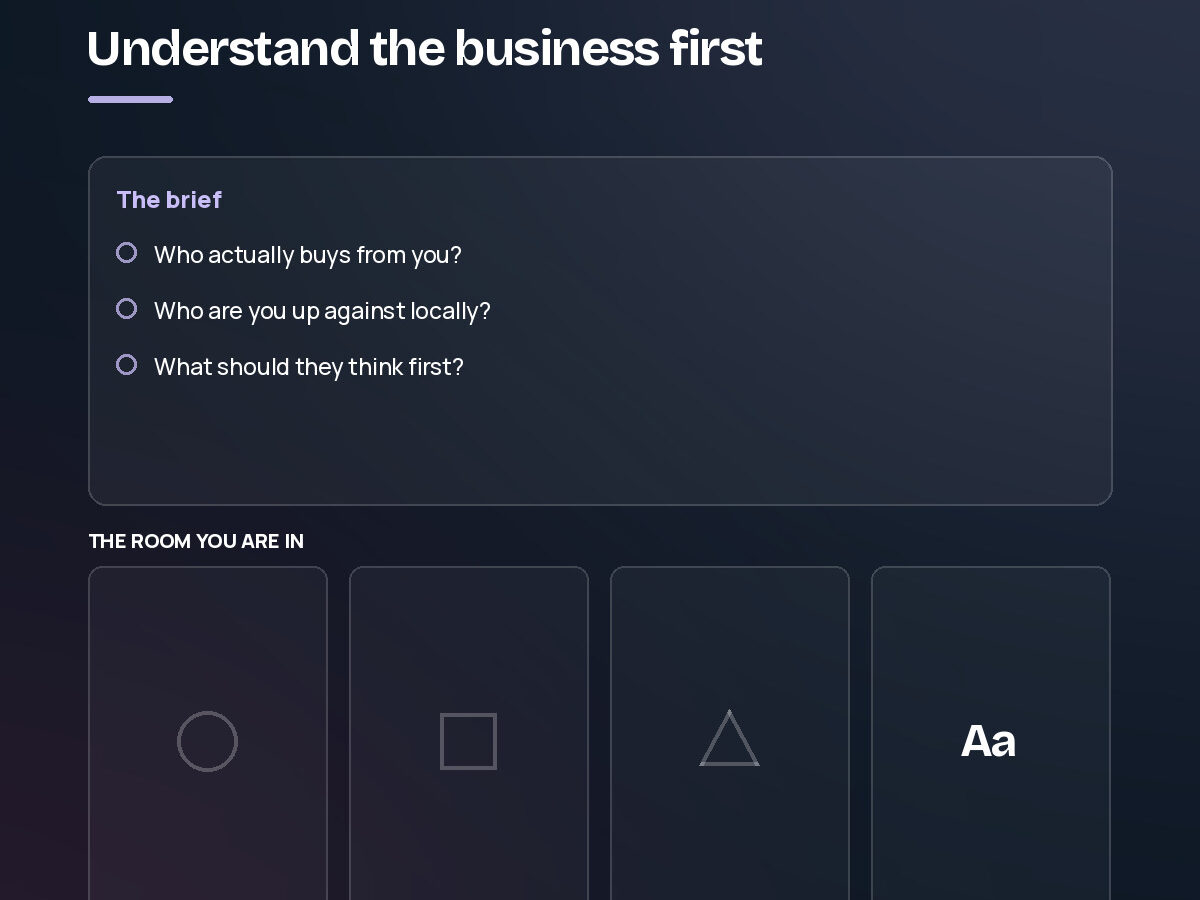 A short brief of questions about the business, above a row of competitor marks