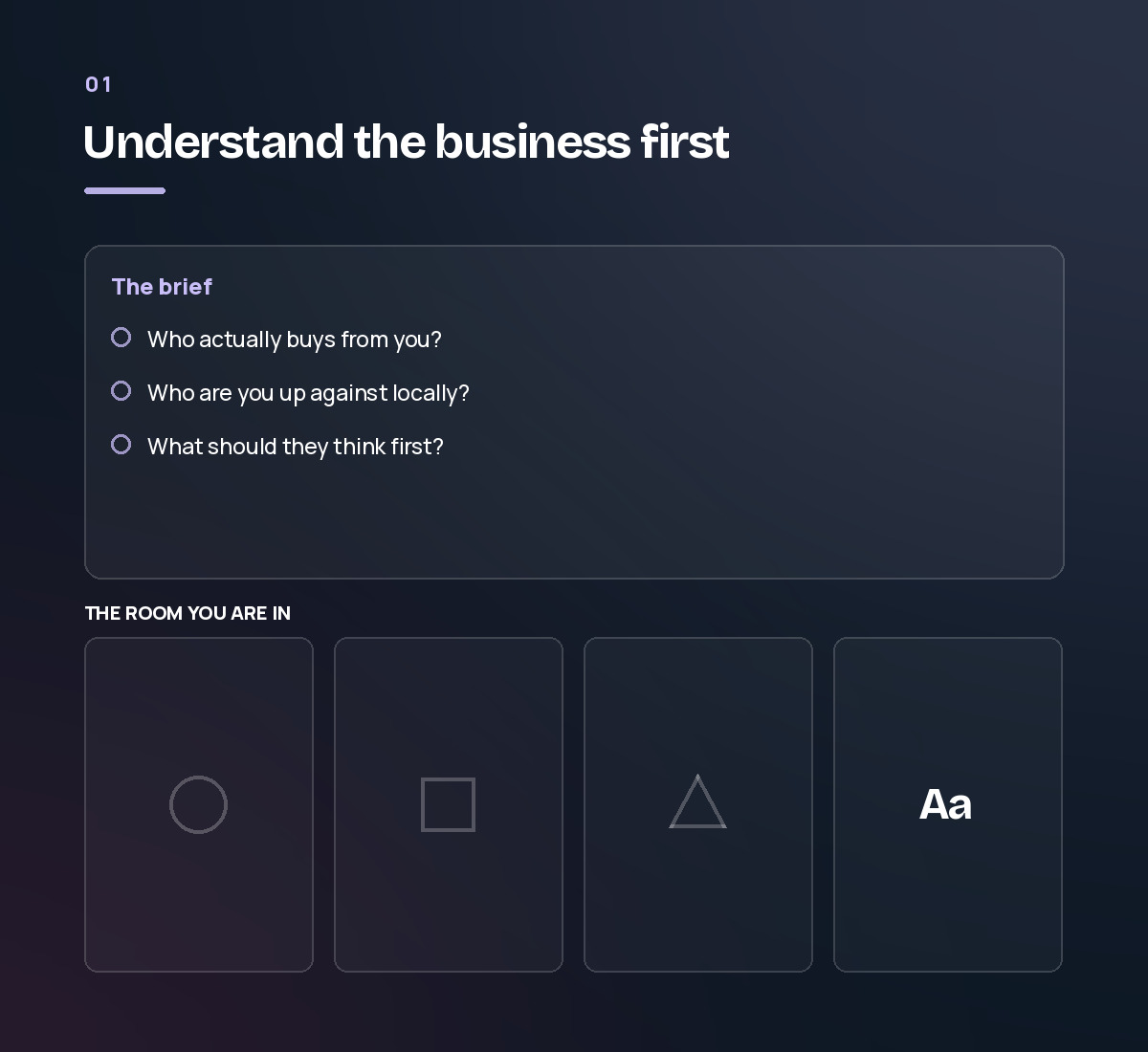 A short brief of questions about the business, above a row of competitor marks