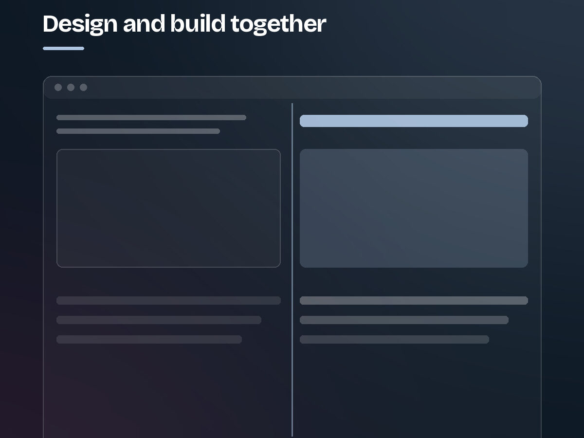 One browser window split down the middle — plain wireframe on the left, finished design on the right. Step 3 of the website design process.